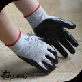 SRSAFETY 13G tejido de nylon negro y forro HPPE recubierto de nitrilo negro sobre guante de palma, anti-corte para guantes de trabajo de seguridad